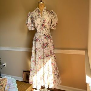 Vintage 1970s Floral handmade Cottage core Prairie style dress